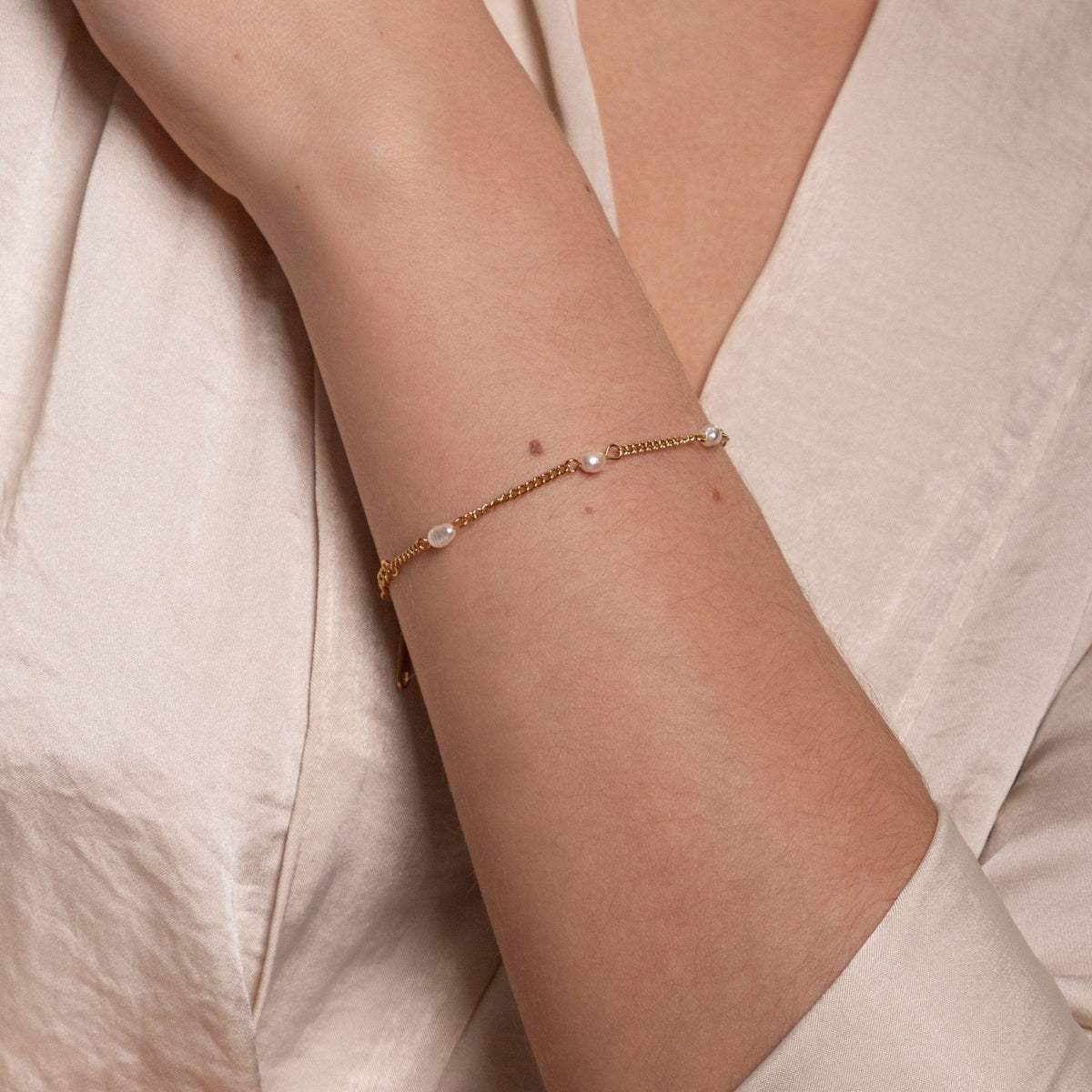 Bracelet Chaîne Perles d'Eau Douce Femme Acier Inoxydable