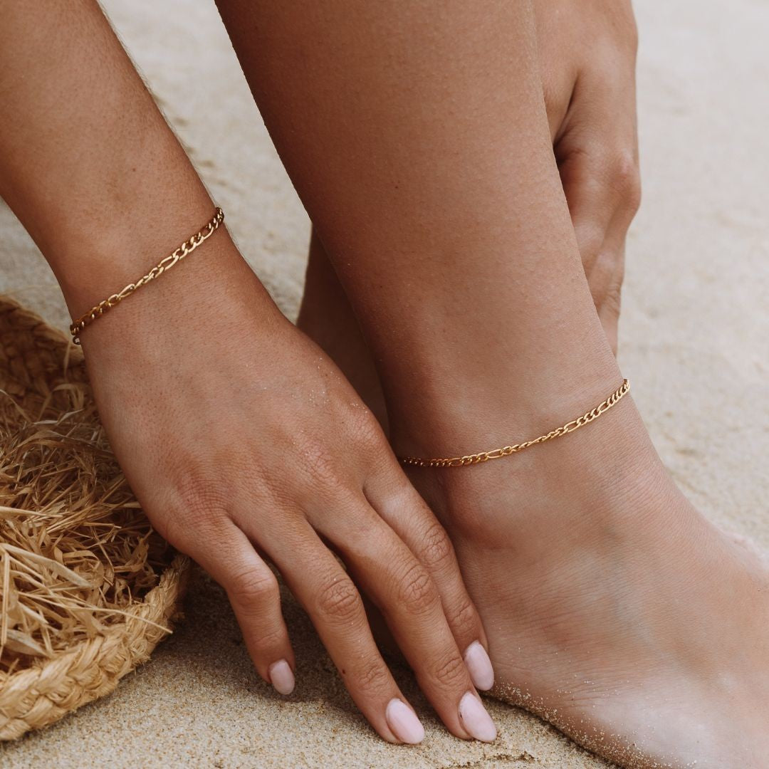 Bracelet de Cheville Maille Figaro Femme Acier Inoxydable