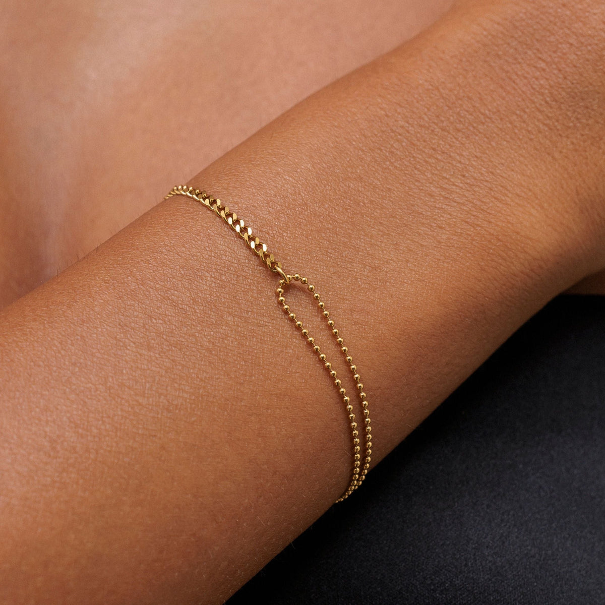 Bracelet Double Chaîne Anneau Ovale Femme Acier Inoxydable