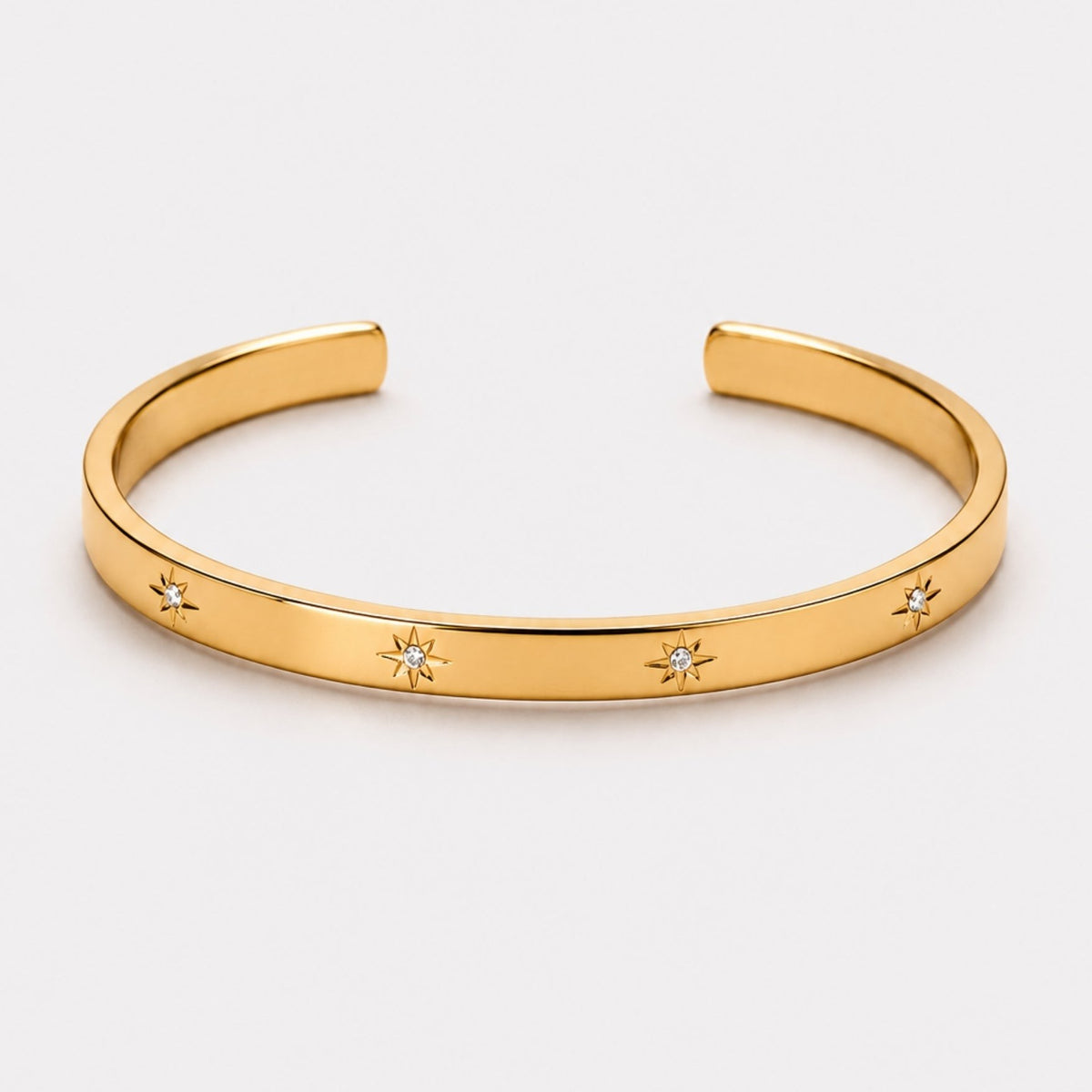 Bracelet Jonc Ouvert Étoiles Zircons Femme Acier Inoxydable