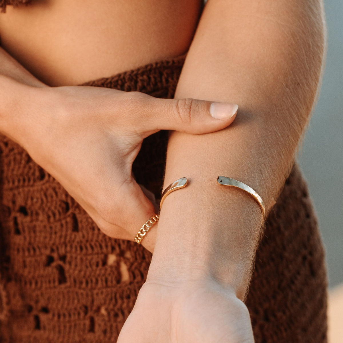 Bracelet Jonc Ouvert Martelé Femme Acier Inoxydable