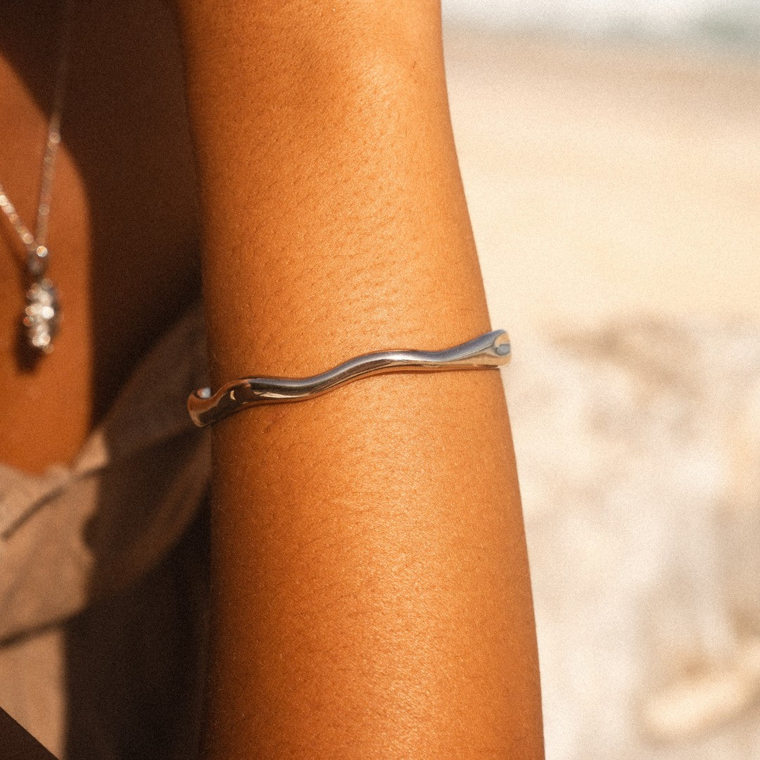 Bracelet Jonc Ouvert Ondulé Femme Acier Inoxydable