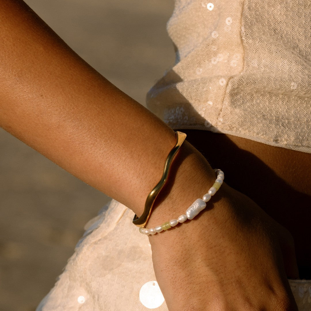 Bracelet Jonc Ouvert Ondulé Femme Acier Inoxydable