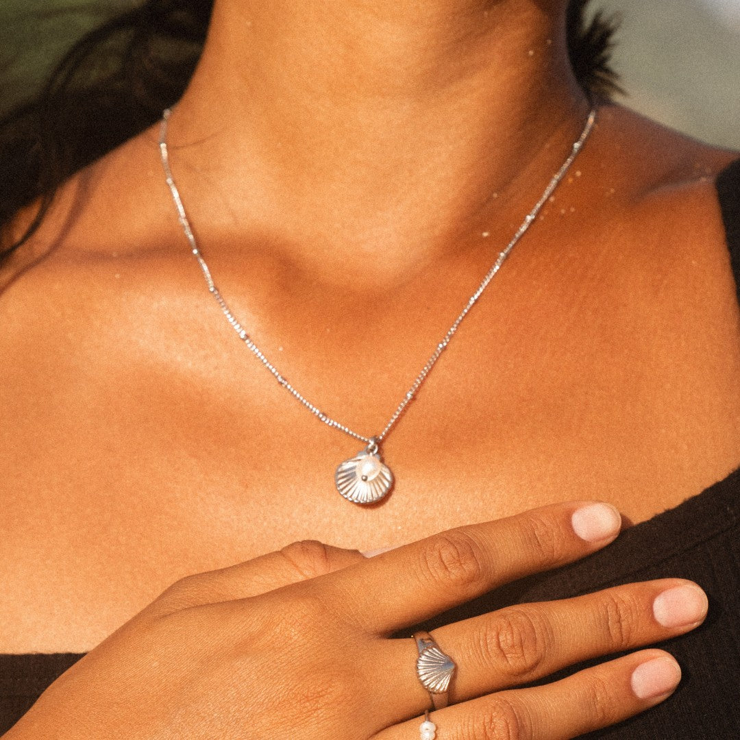 Collier Coquillage Perle d'Eau Douce Femme Acier Inoxydable