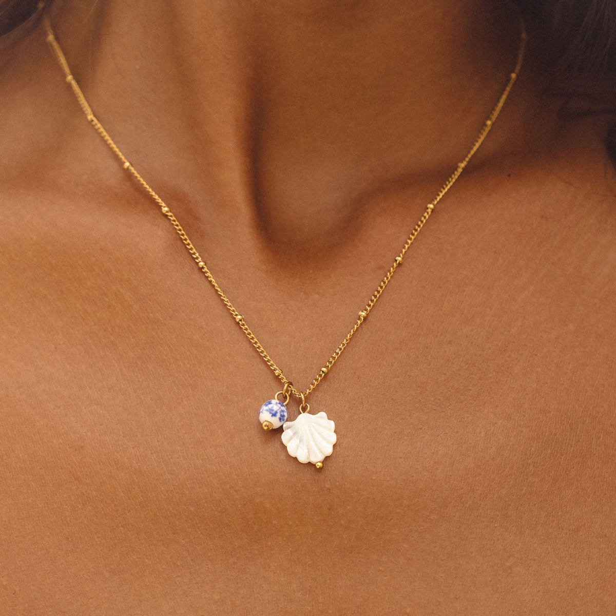 Collier Coquille Nacre Perle Porcelaine Femme Acier Inoxydable