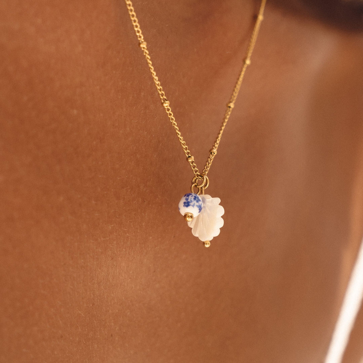 Collier Coquille Nacre Perle Porcelaine Femme Acier Inoxydable