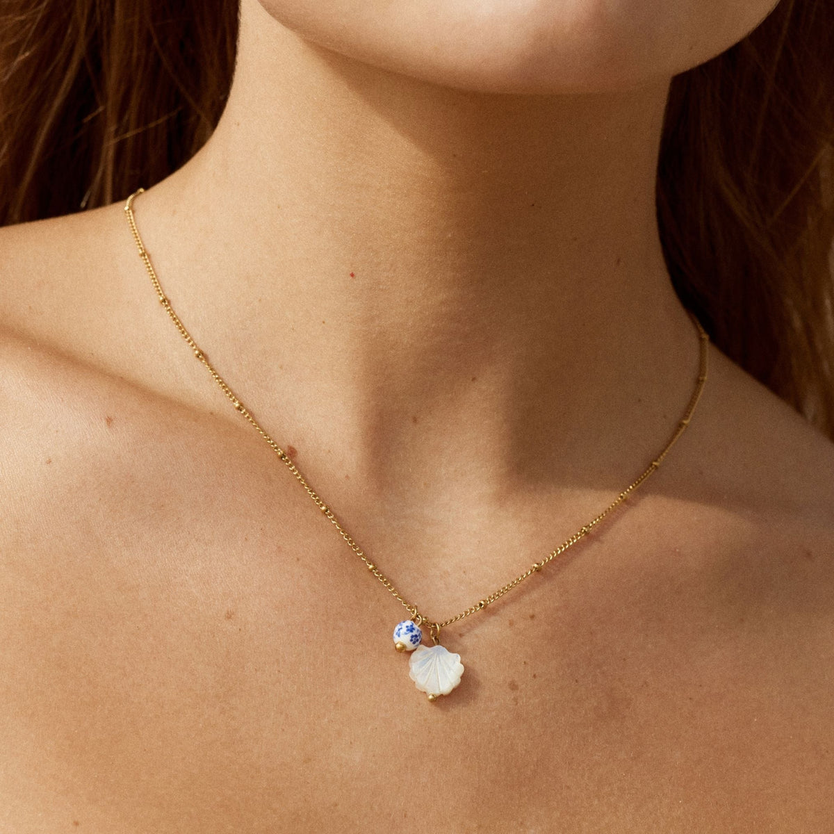 Collier Coquille Nacre Perle Porcelaine Femme Acier Inoxydable