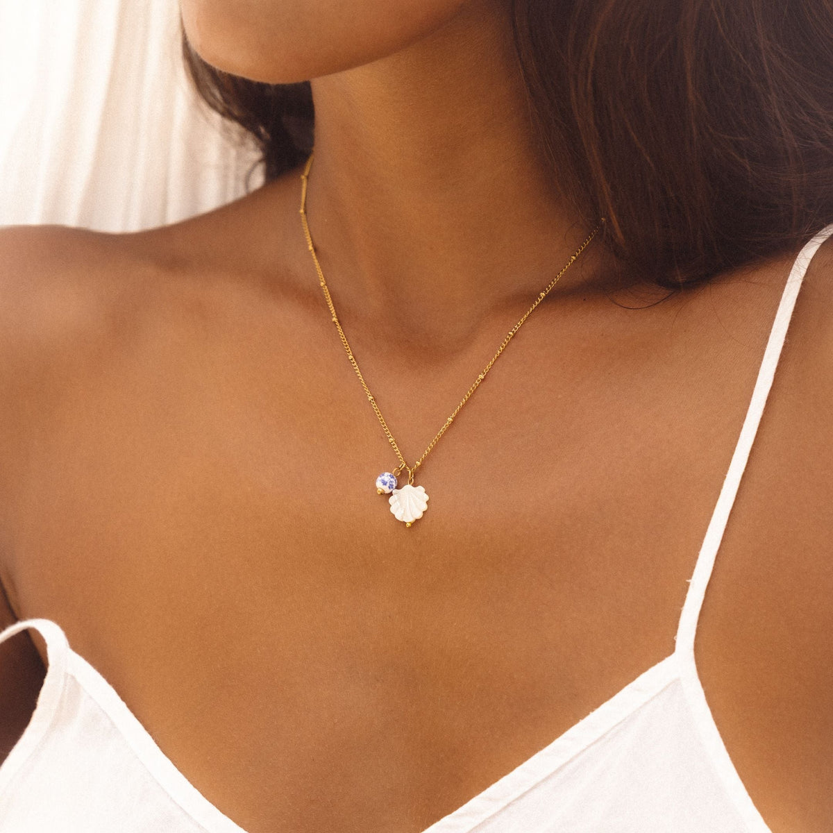 Collier Coquille Nacre Perle Porcelaine Femme Acier Inoxydable