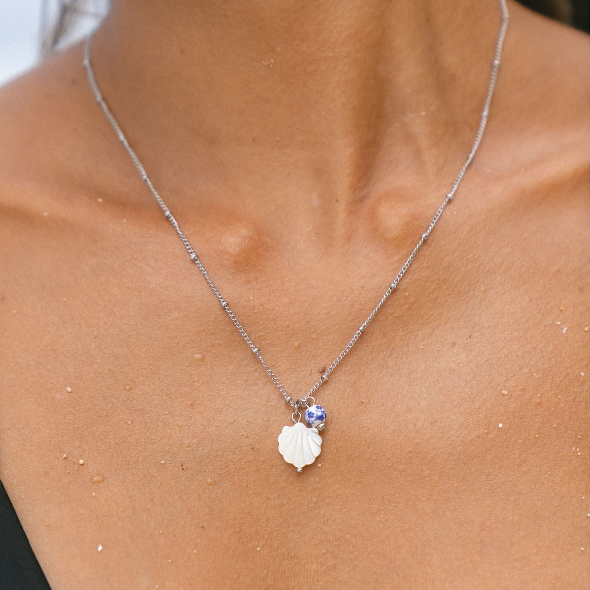Collier Coquille Nacre Perle Porcelaine Femme Acier Inoxydable