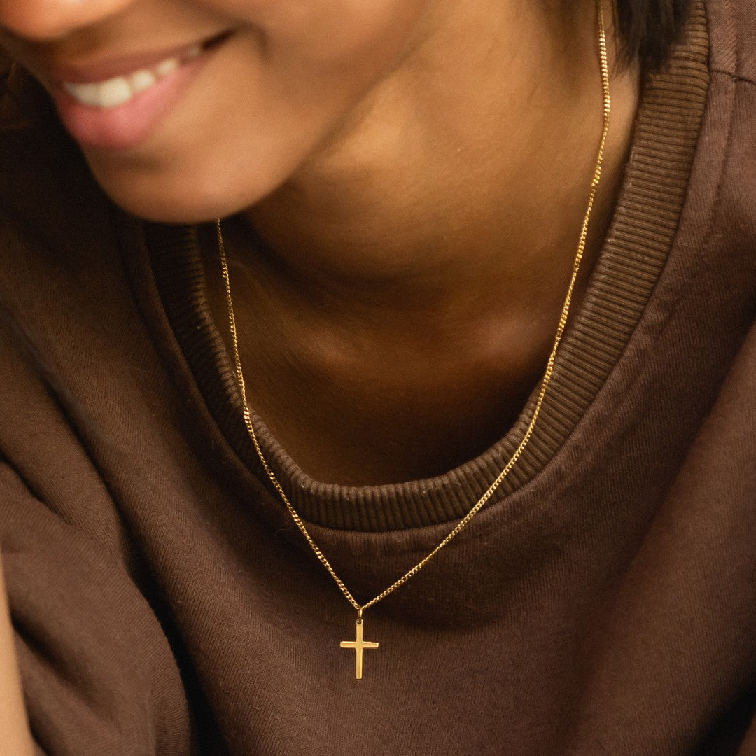 Collier Croix Minimaliste Chaîne Perlée Femme Acier Inoxydable