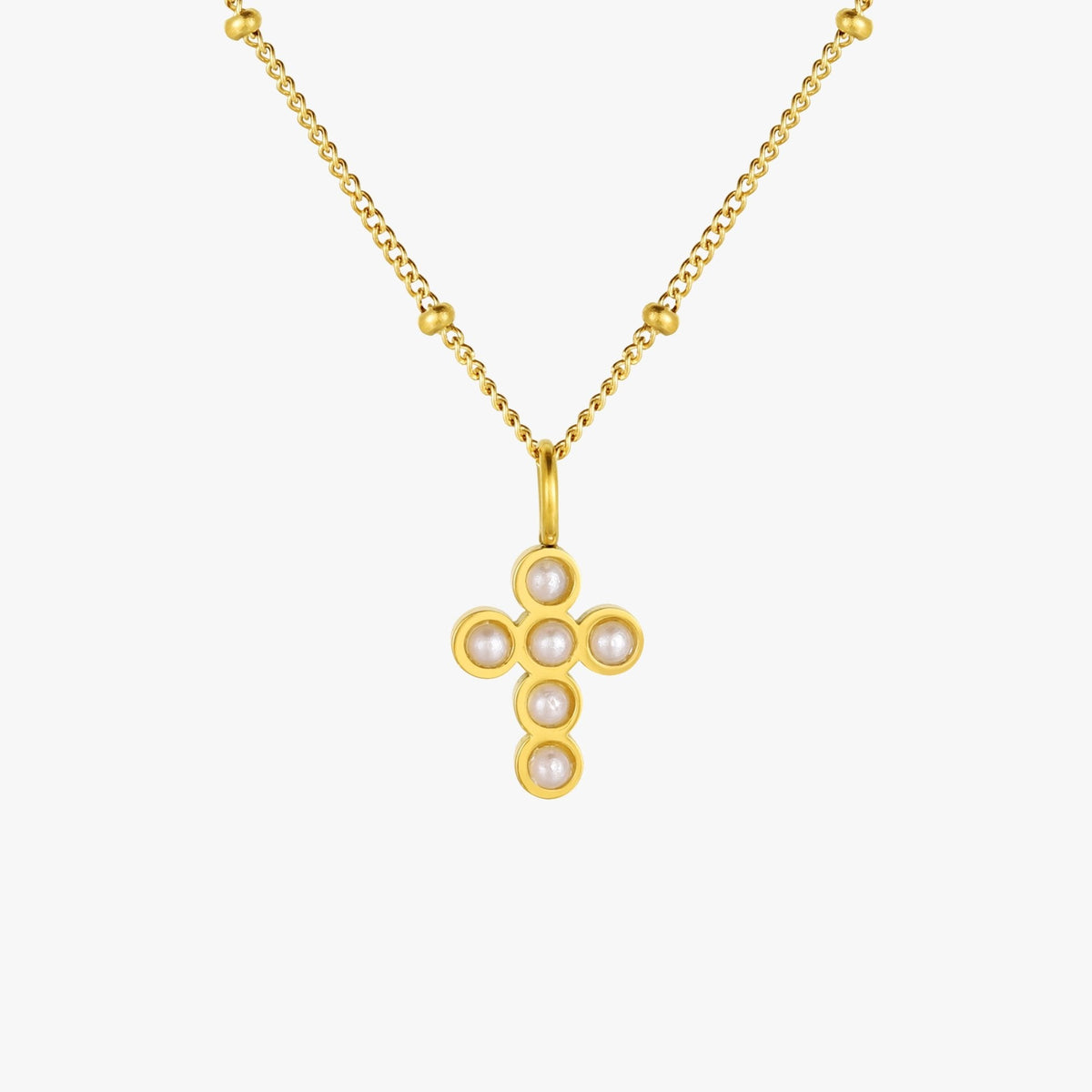 Collier Croix Perles Nacrées Femme Acier Inoxydable