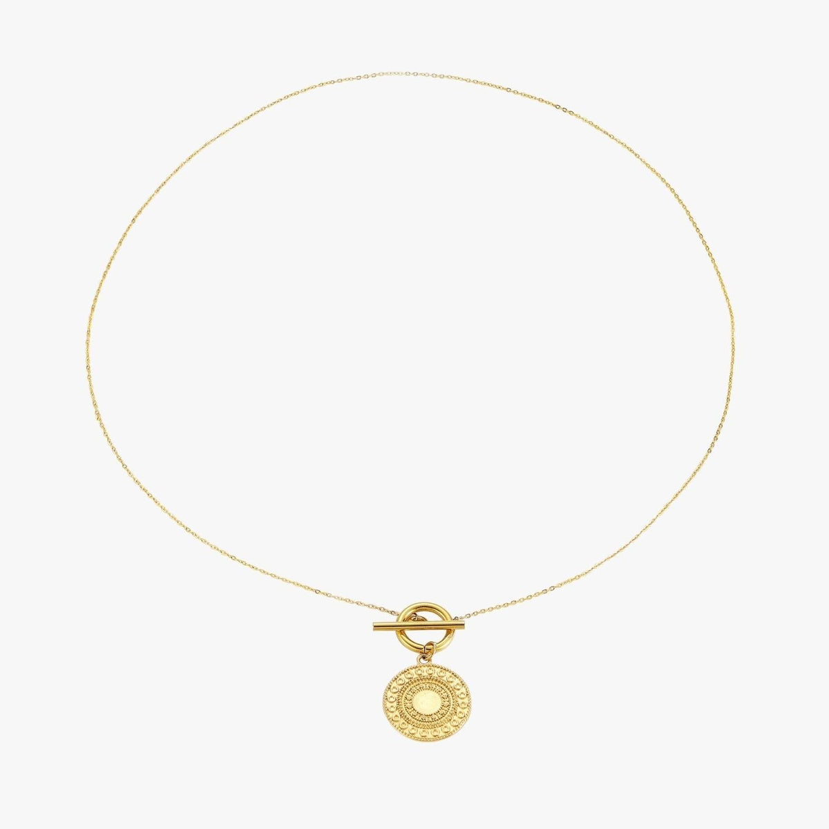 Collier Fermoir Toggle Médaille Gravée Femme Acier Inoxydable