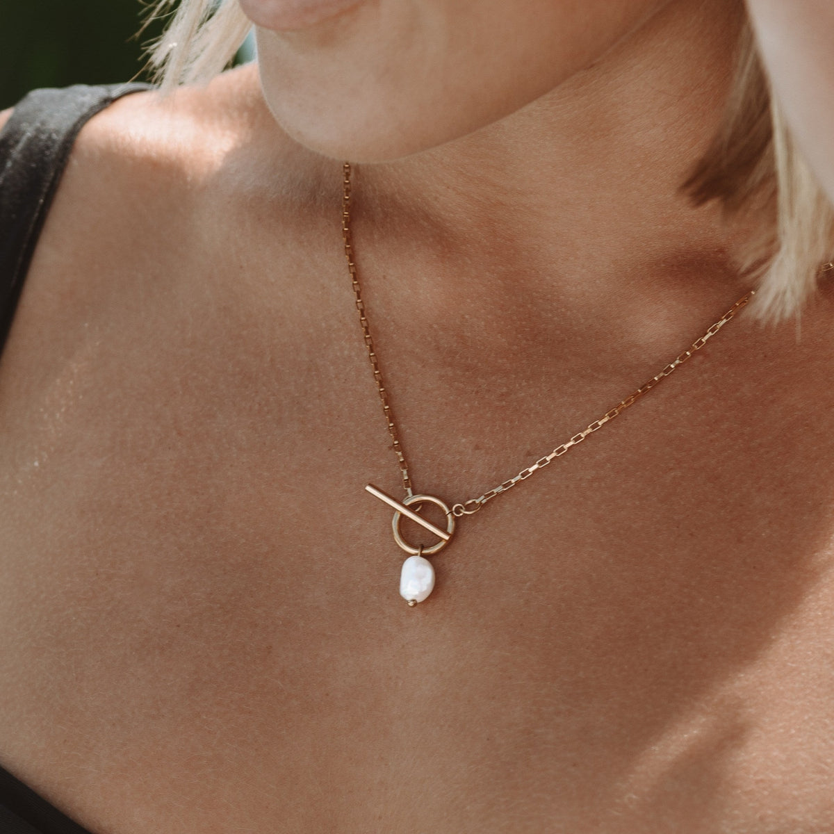 Collier Fermoir Toggle Perle d'Eau Douce Femme Acier Inoxydable