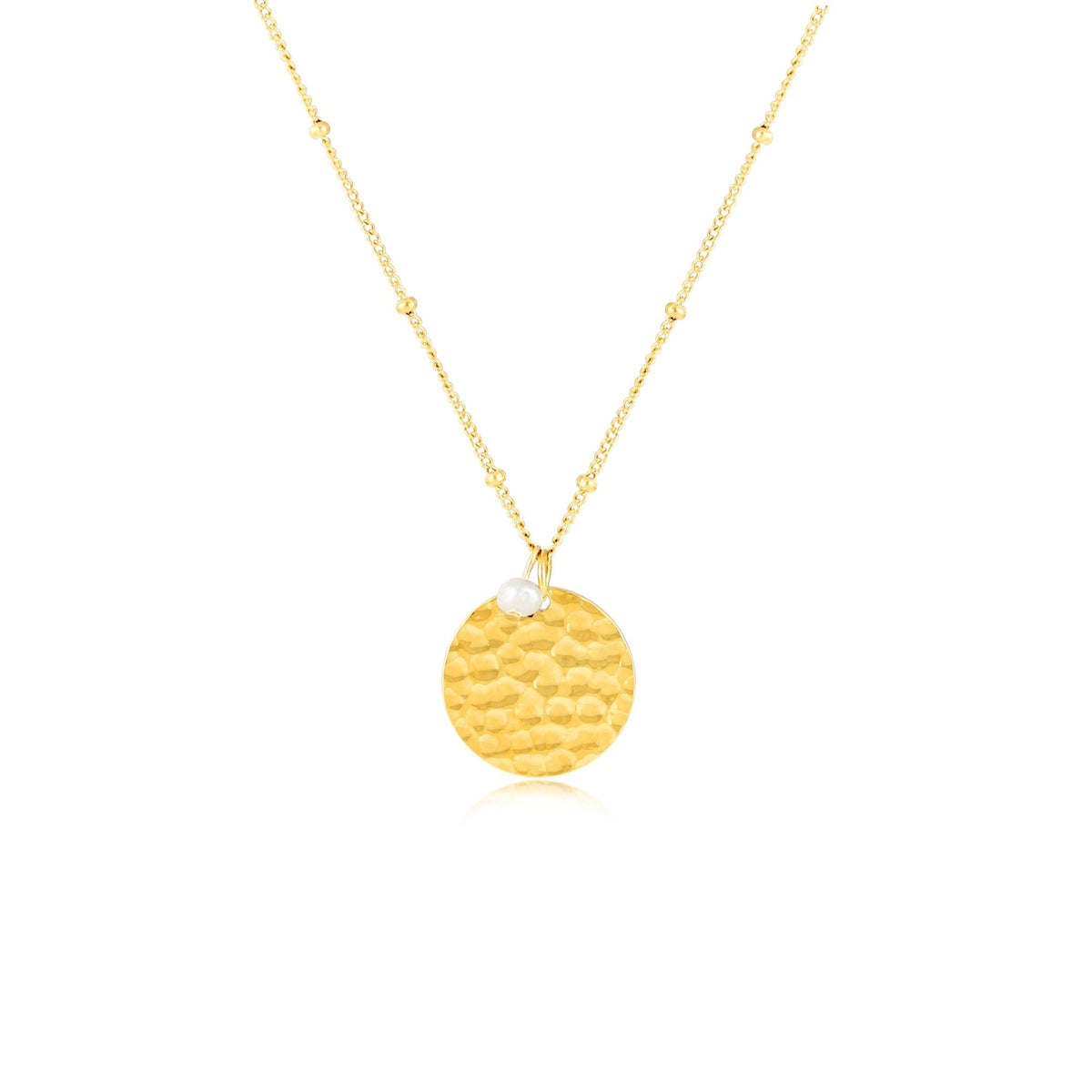 Collier Médaille Martelée Perle d'Eau Douce Femme Acier Inoxydable