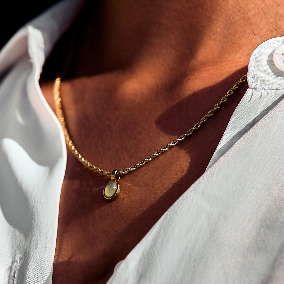 Collier Pendentif Aventurine Maille Corde Femme Acier Inoxydable