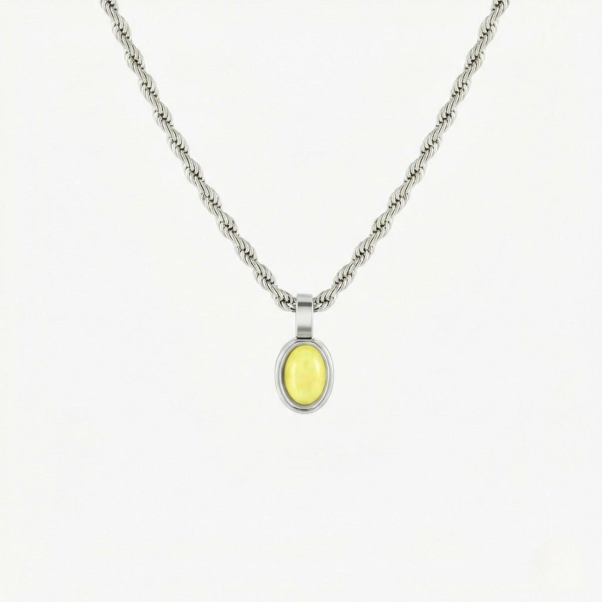 Collier Pendentif Aventurine Maille Corde Femme Acier Inoxydable