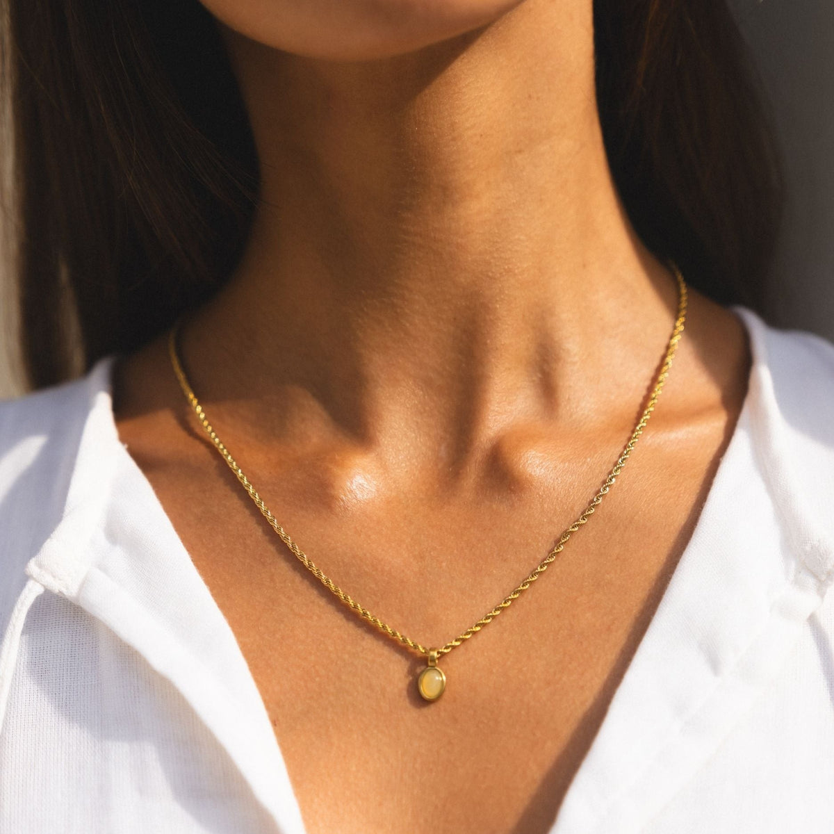 Collier Pendentif Aventurine Maille Corde Femme Acier Inoxydable