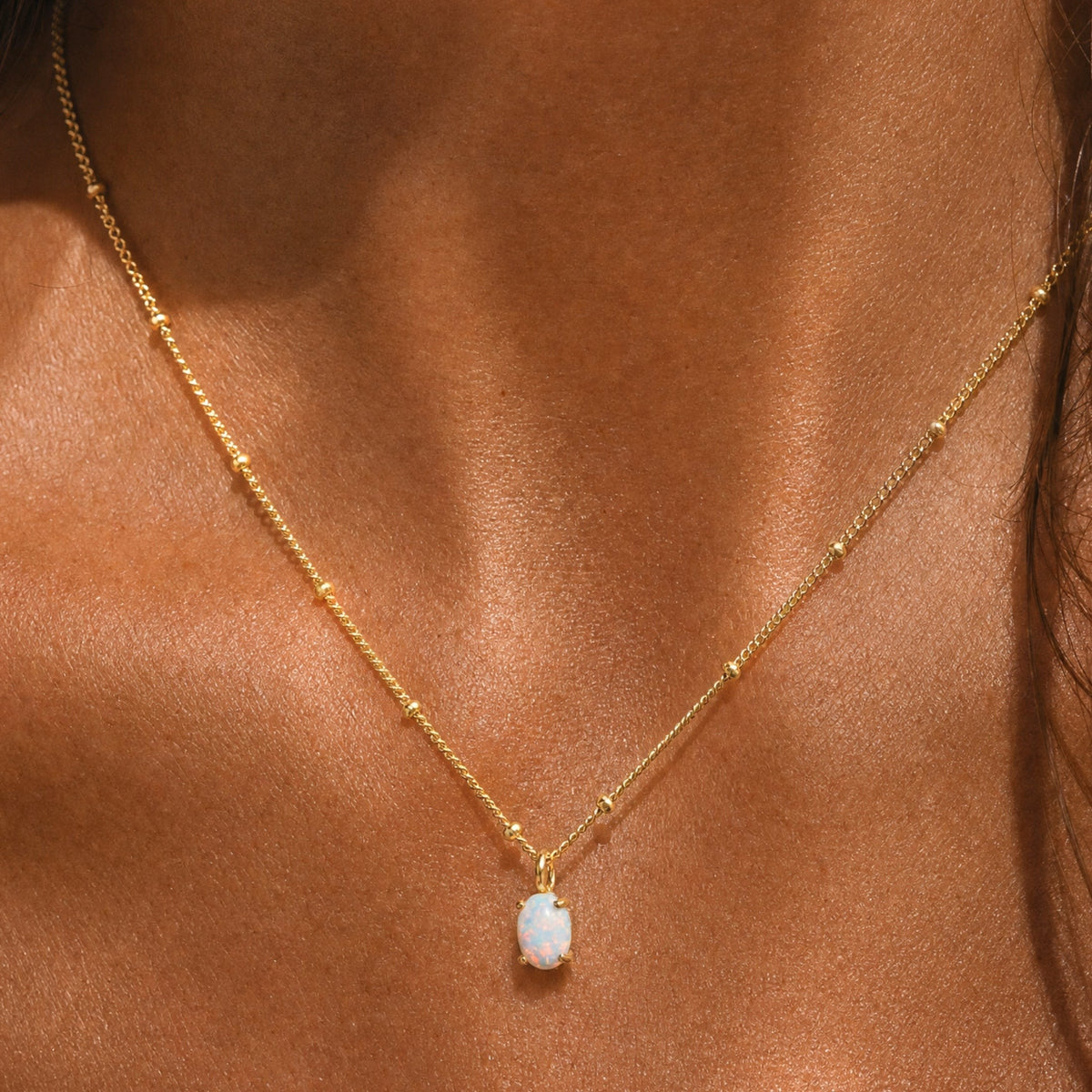 Collier Pendentif Pierre Effet Opale Femme Acier Inoxydable