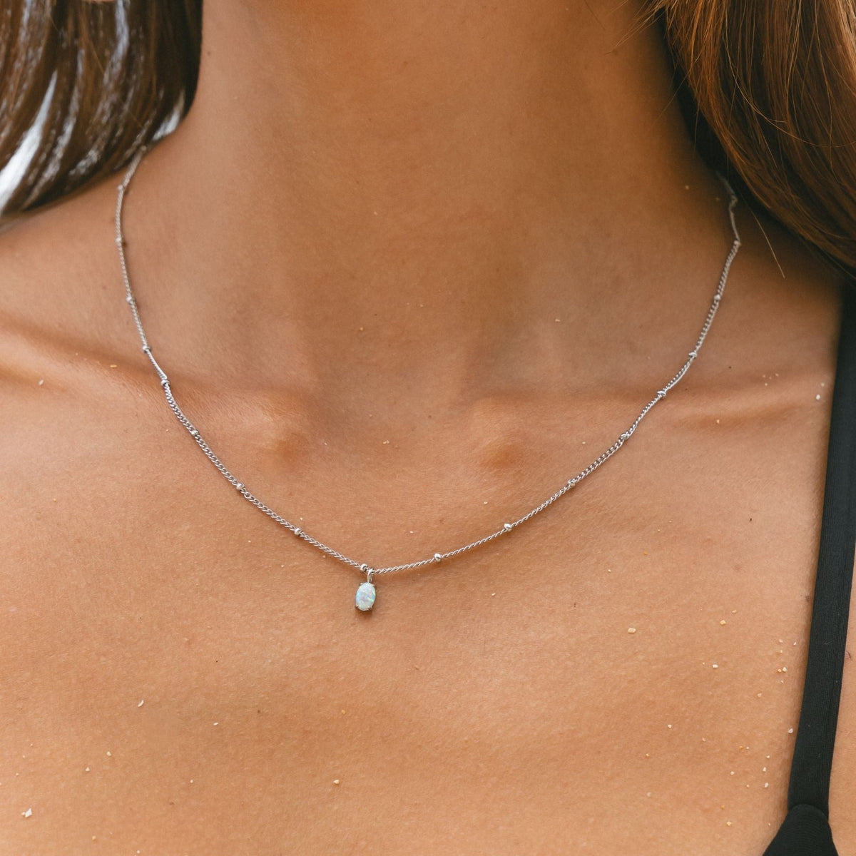 Collier Pendentif Pierre Effet Opale Femme Acier Inoxydable