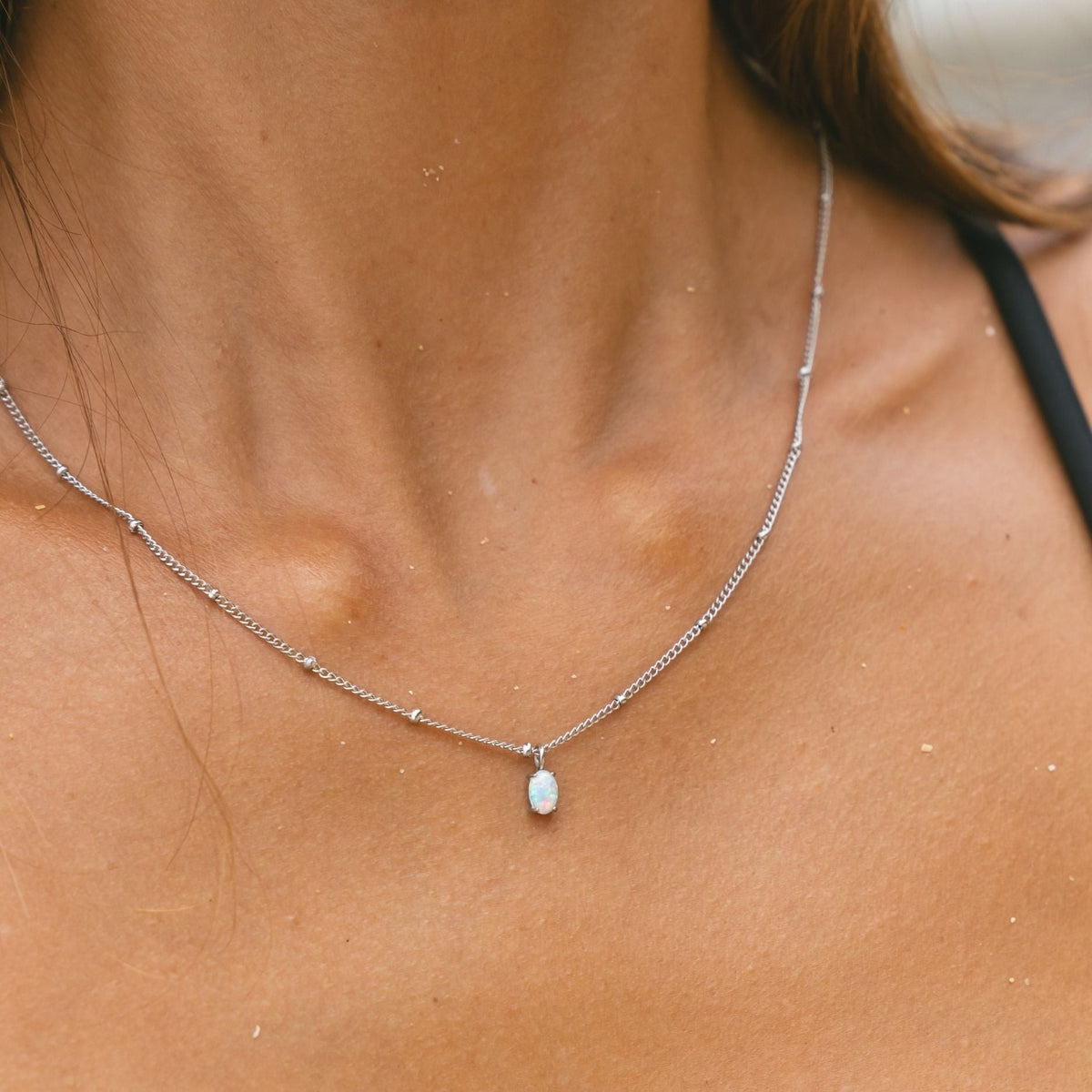 Collier Pendentif Pierre Effet Opale Femme Acier Inoxydable