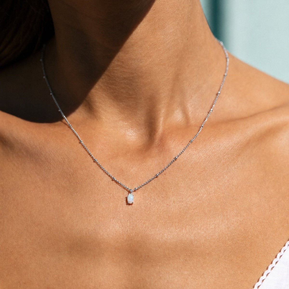 Collier Pendentif Pierre Effet Opale Femme Acier Inoxydable