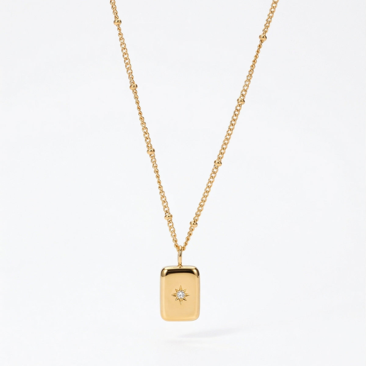 Collier Pendentif Rectangle Étoile Zircon Femme Acier Inoxydable