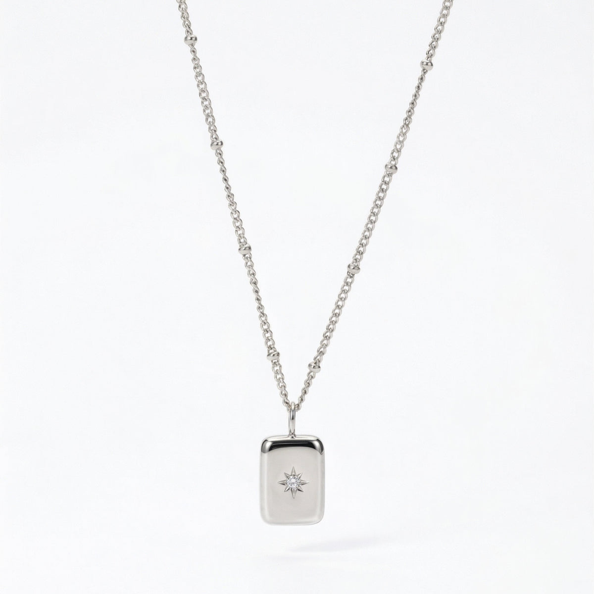 Collier Pendentif Rectangle Étoile Zircon Femme Acier Inoxydable