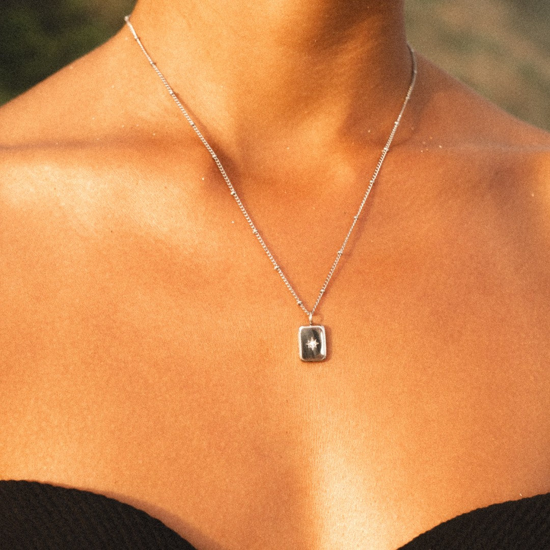 Collier Pendentif Rectangle Étoile Zircon Femme Acier Inoxydable