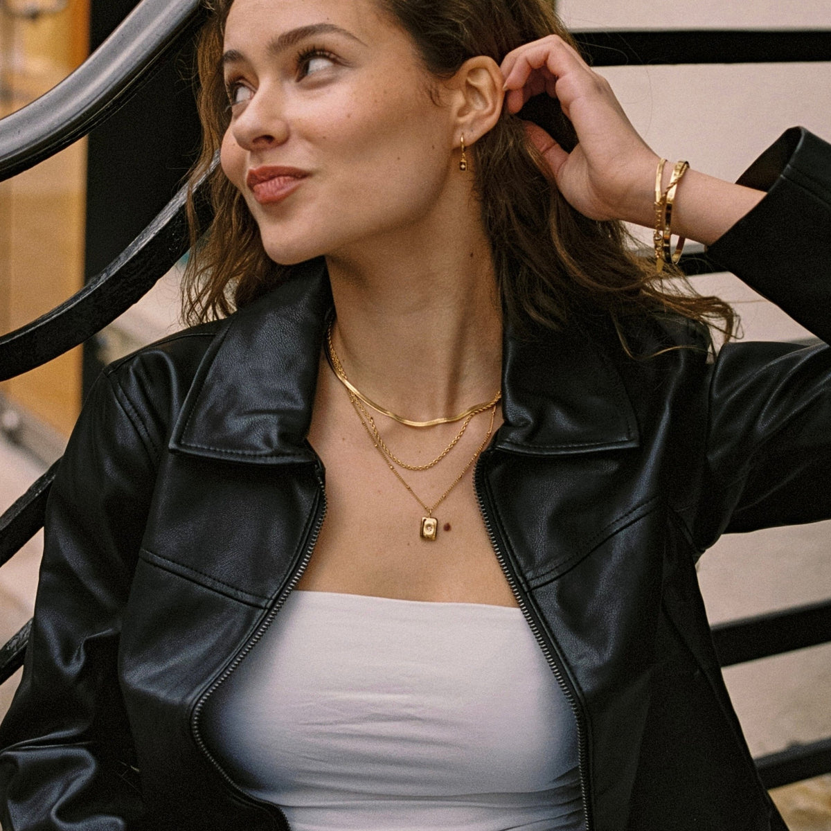 Collier Pendentif Rectangle Étoile Zircon Femme Acier Inoxydable