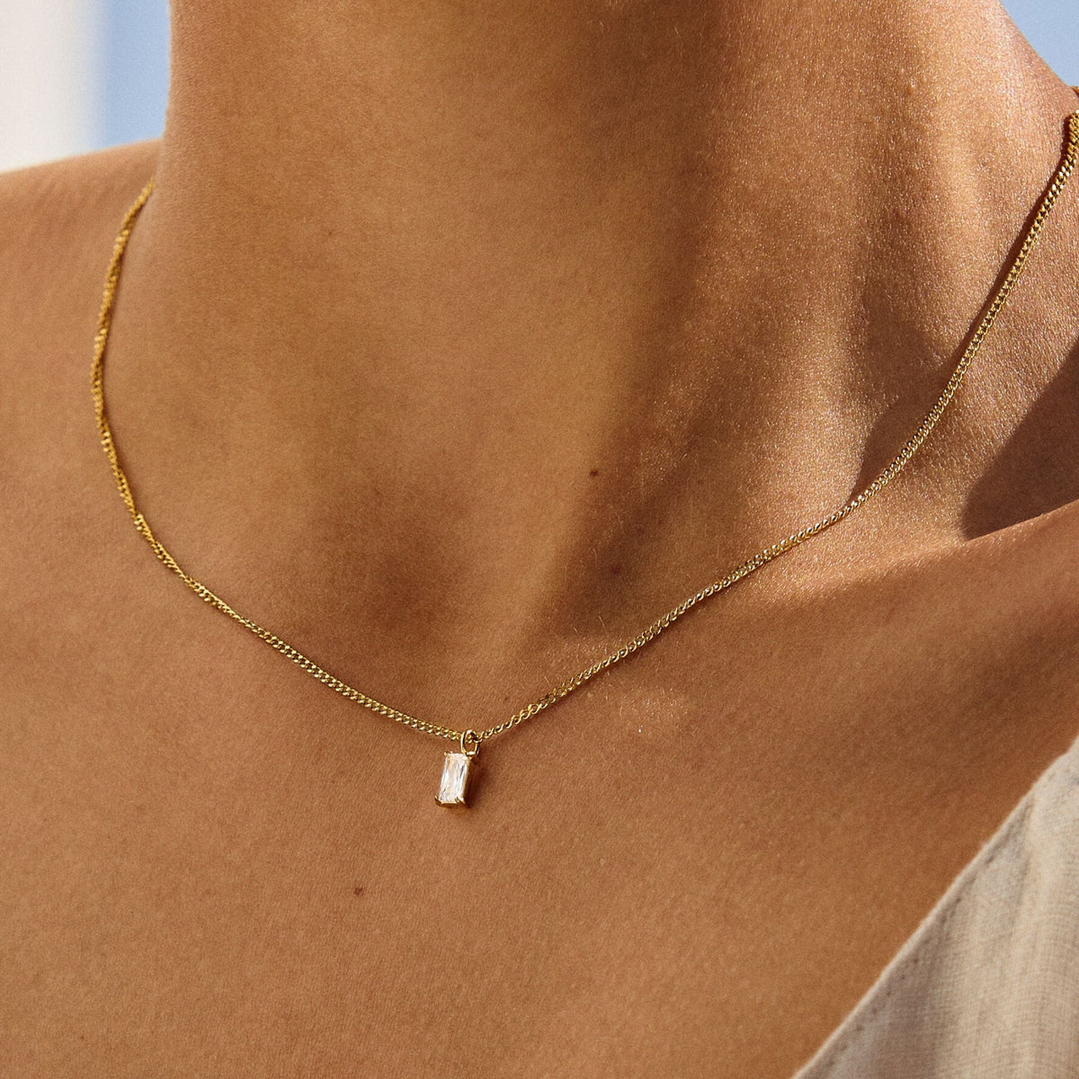 Collier Pendentif Zircon Baguette Femme Acier Inoxydable