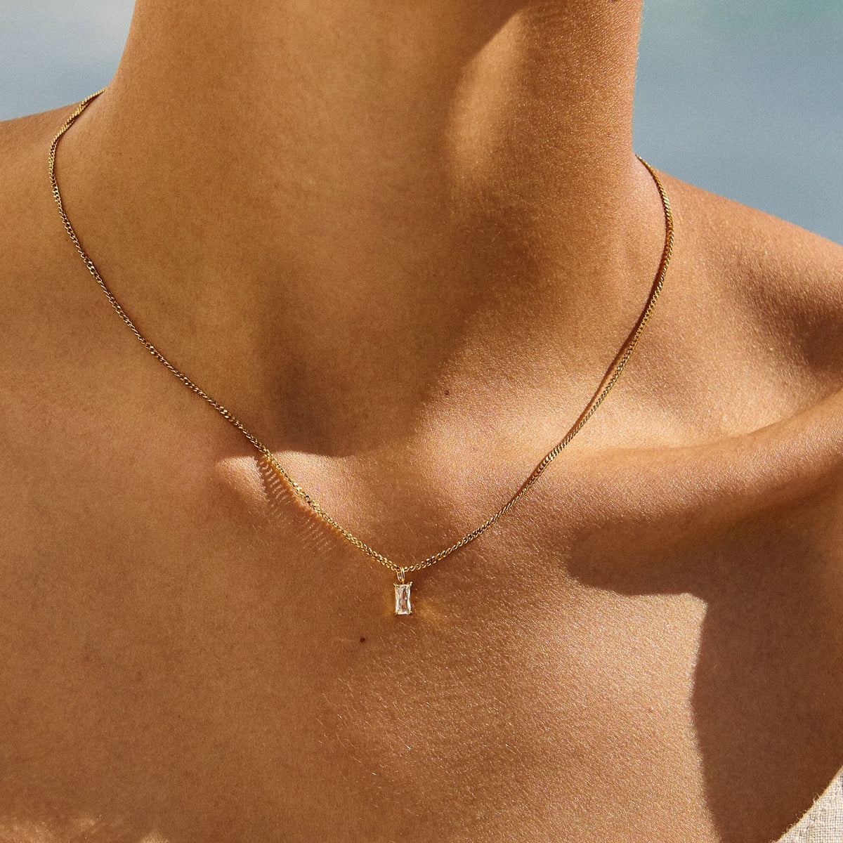 Collier Pendentif Zircon Baguette Femme Acier Inoxydable