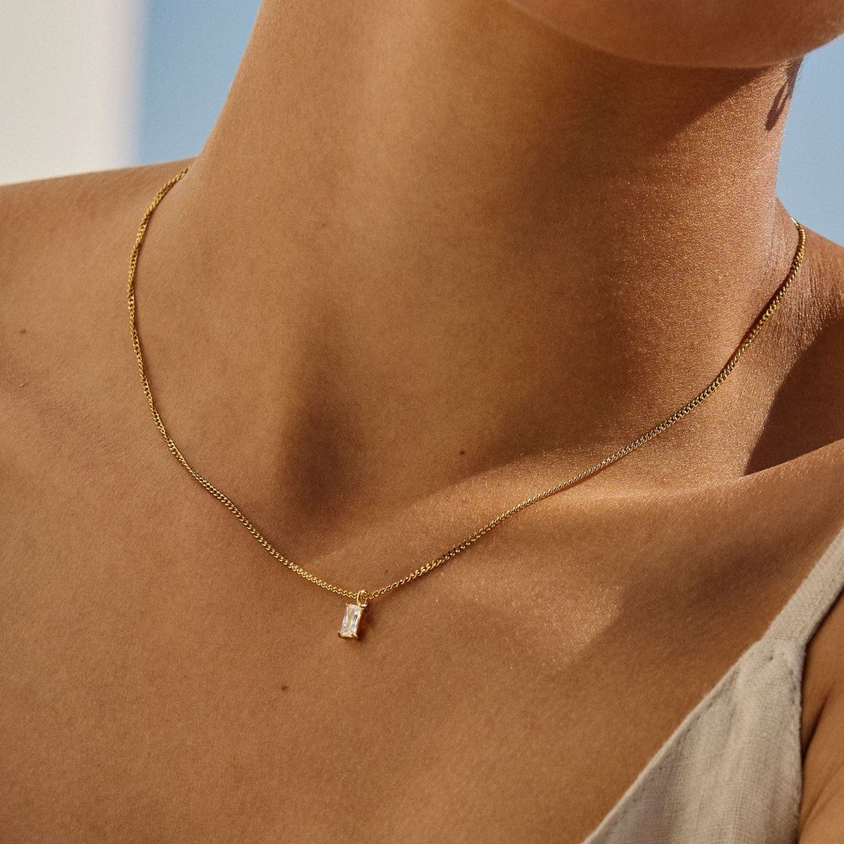 Collier Pendentif Zircon Baguette Femme Acier Inoxydable