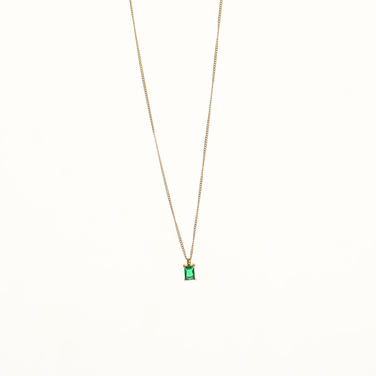 Collier Pendentif Zircon Vert Rectangulaire Femme Acier Inoxydable