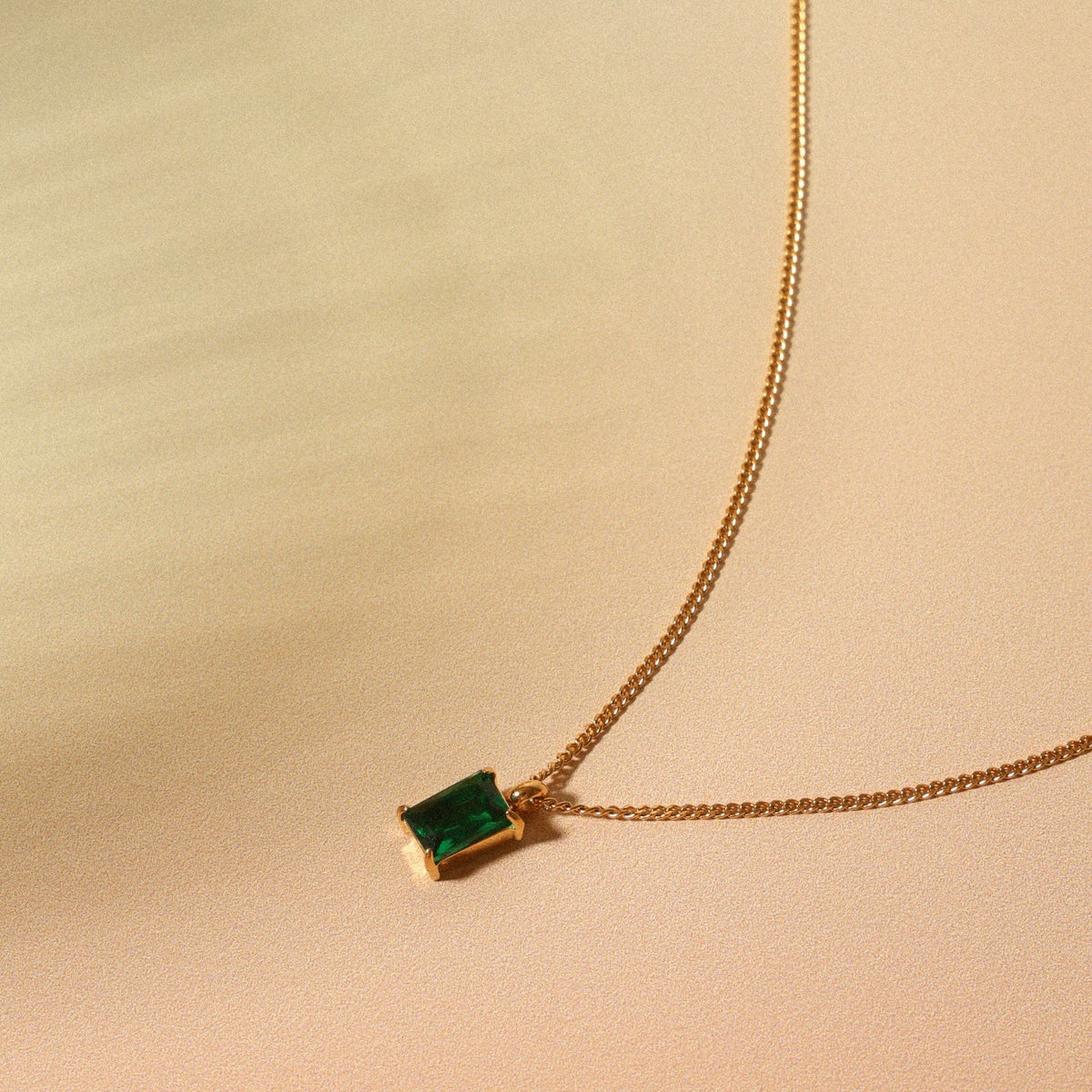 Collier Pendentif Zircon Vert Rectangulaire Femme Acier Inoxydable
