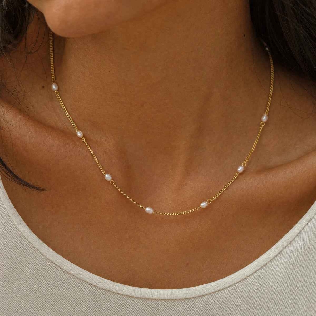 Collier Ras de Cou Chaîne Fine Perles Femme Acier Inoxydable