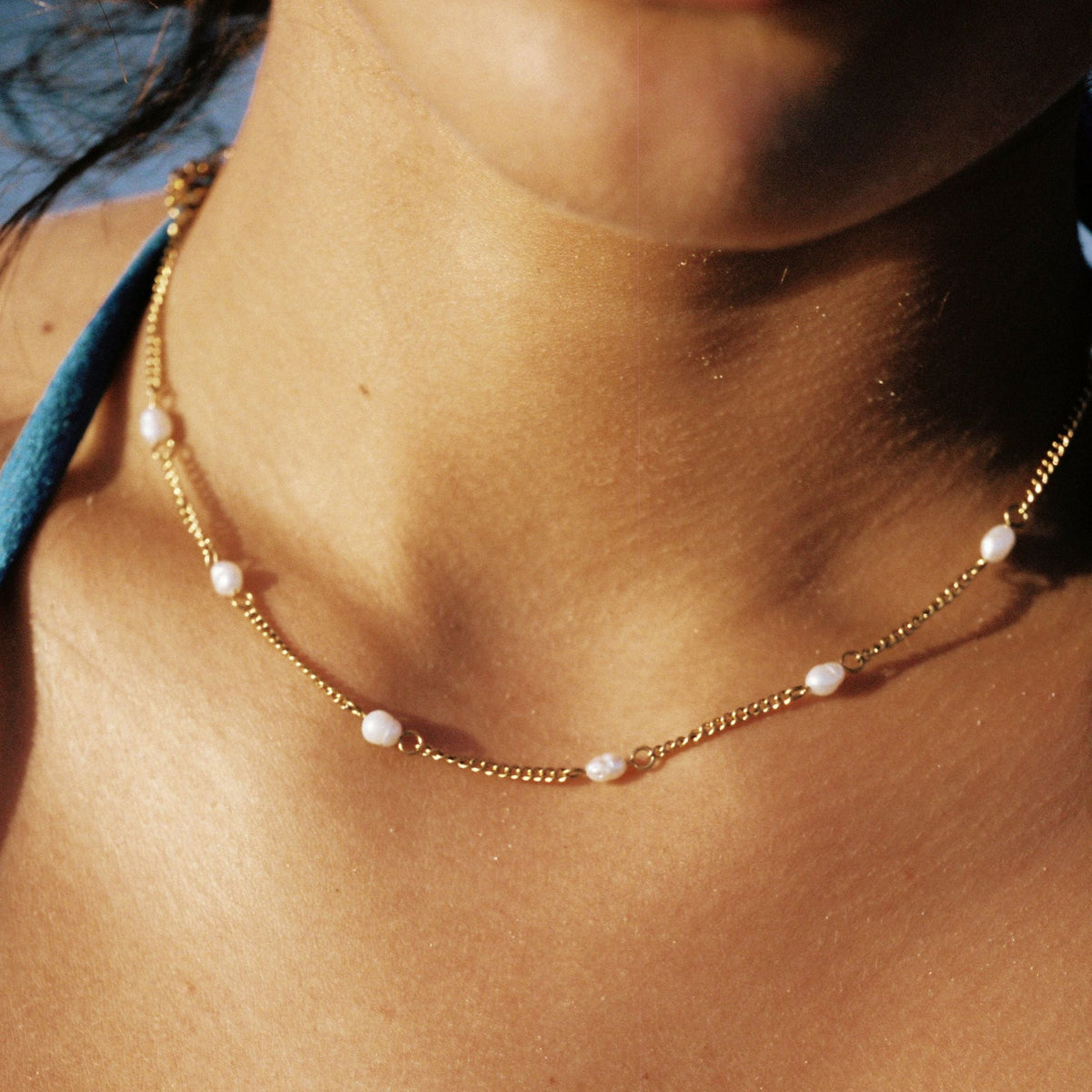 Collier Ras de Cou Chaîne Fine Perles Femme Acier Inoxydable