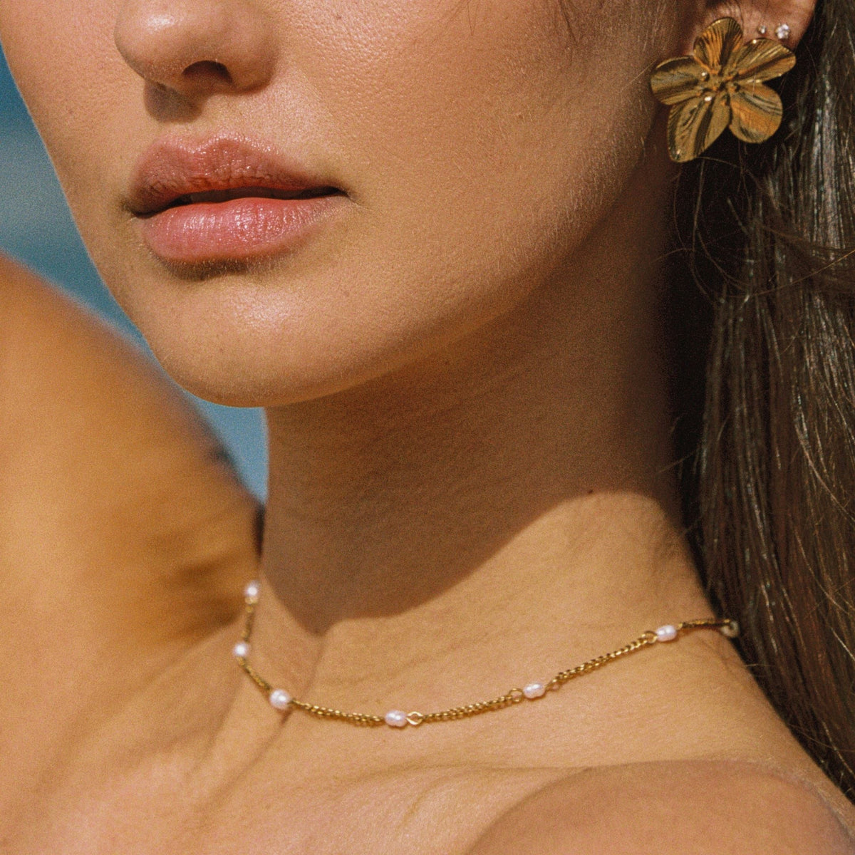 Collier Ras de Cou Chaîne Fine Perles Femme Acier Inoxydable