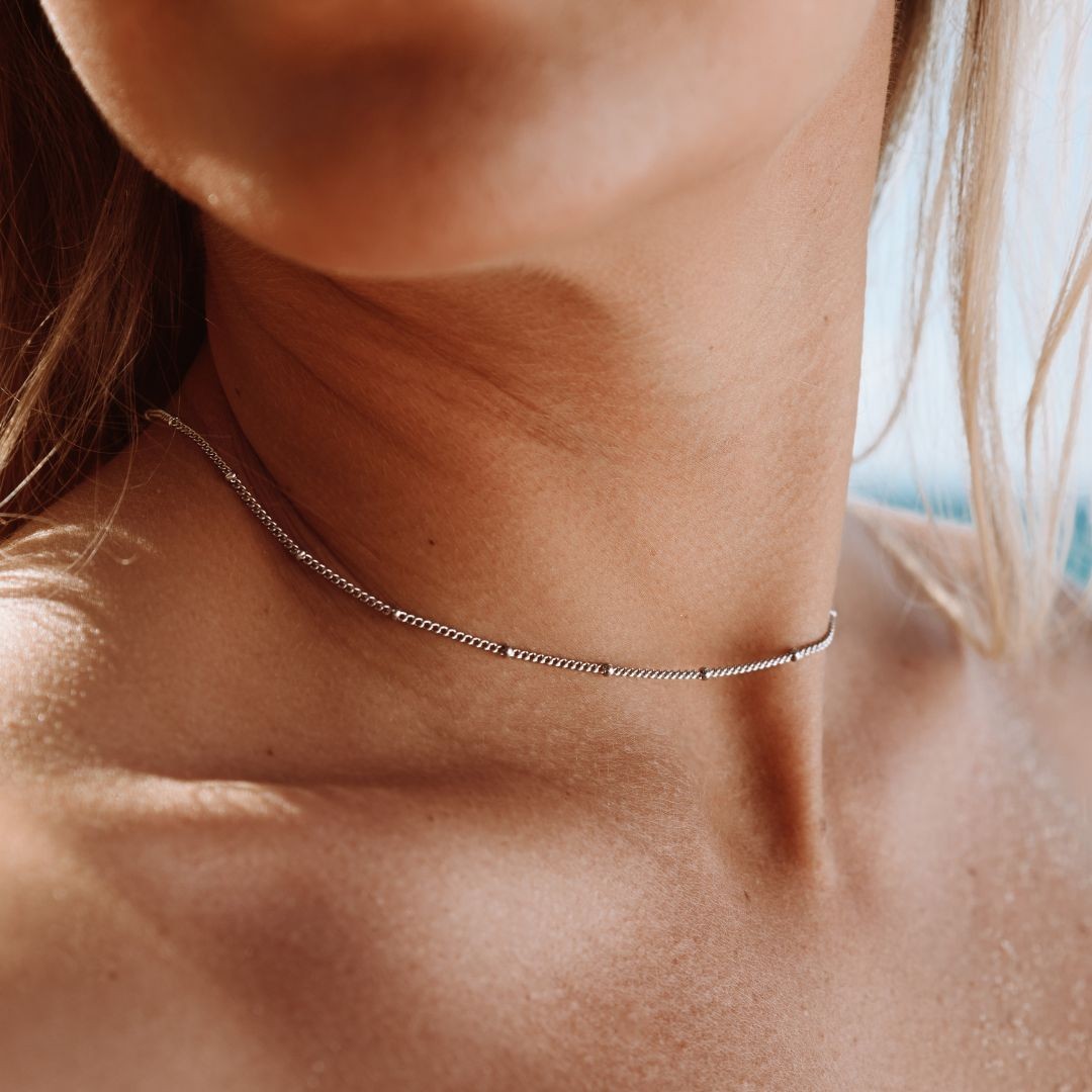 Collier Ras de Cou Chaîne Satellite Femme Acier Inoxydable