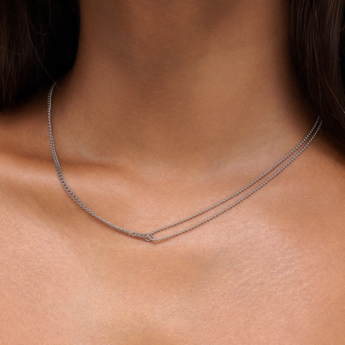 Collier Ras de Cou Double Chaîne Femme Acier Inoxydable