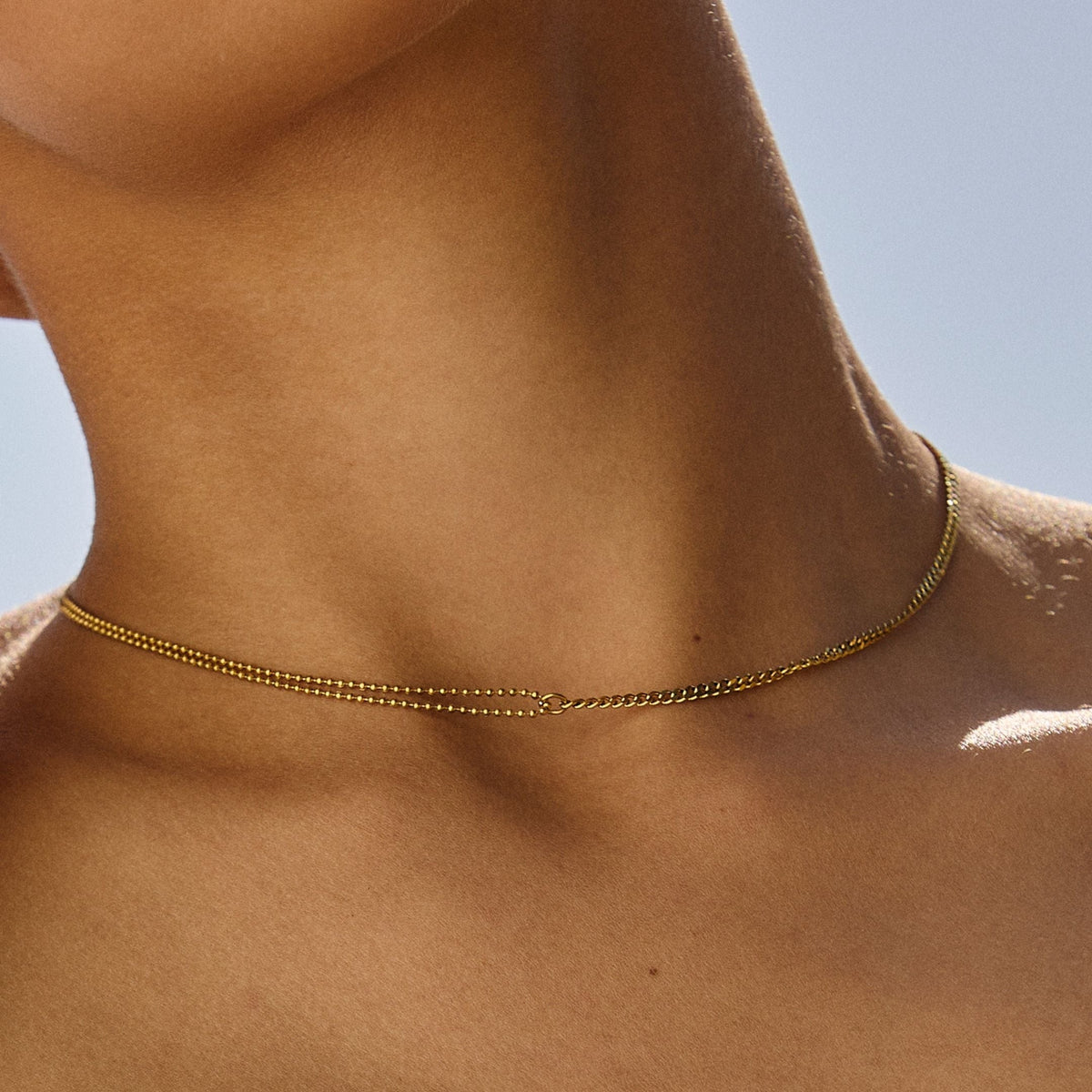 Collier Ras de Cou Double Chaîne Femme Acier Inoxydable