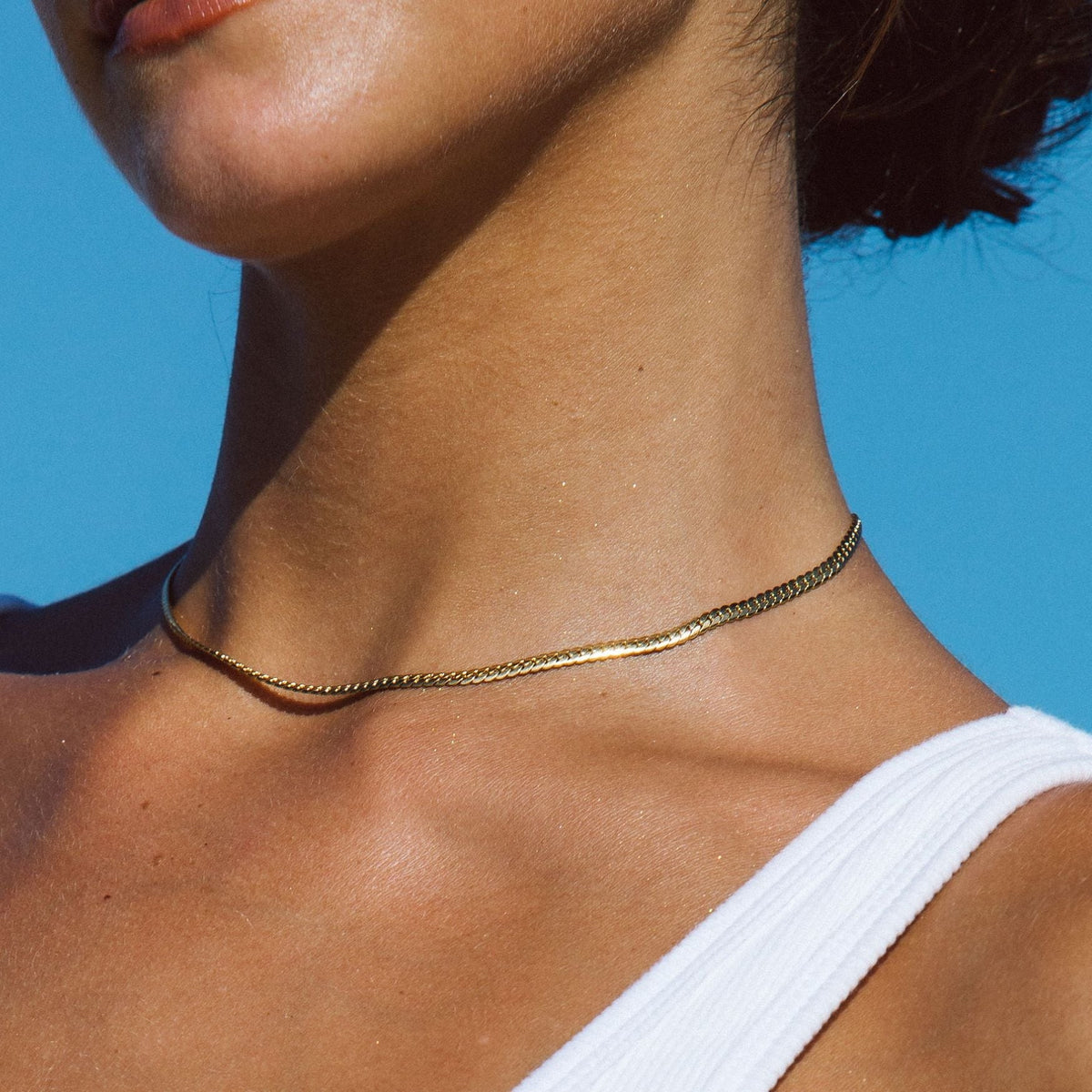 Collier Ras de Cou Maille Gourmette Plate Femme Acier Inoxydable