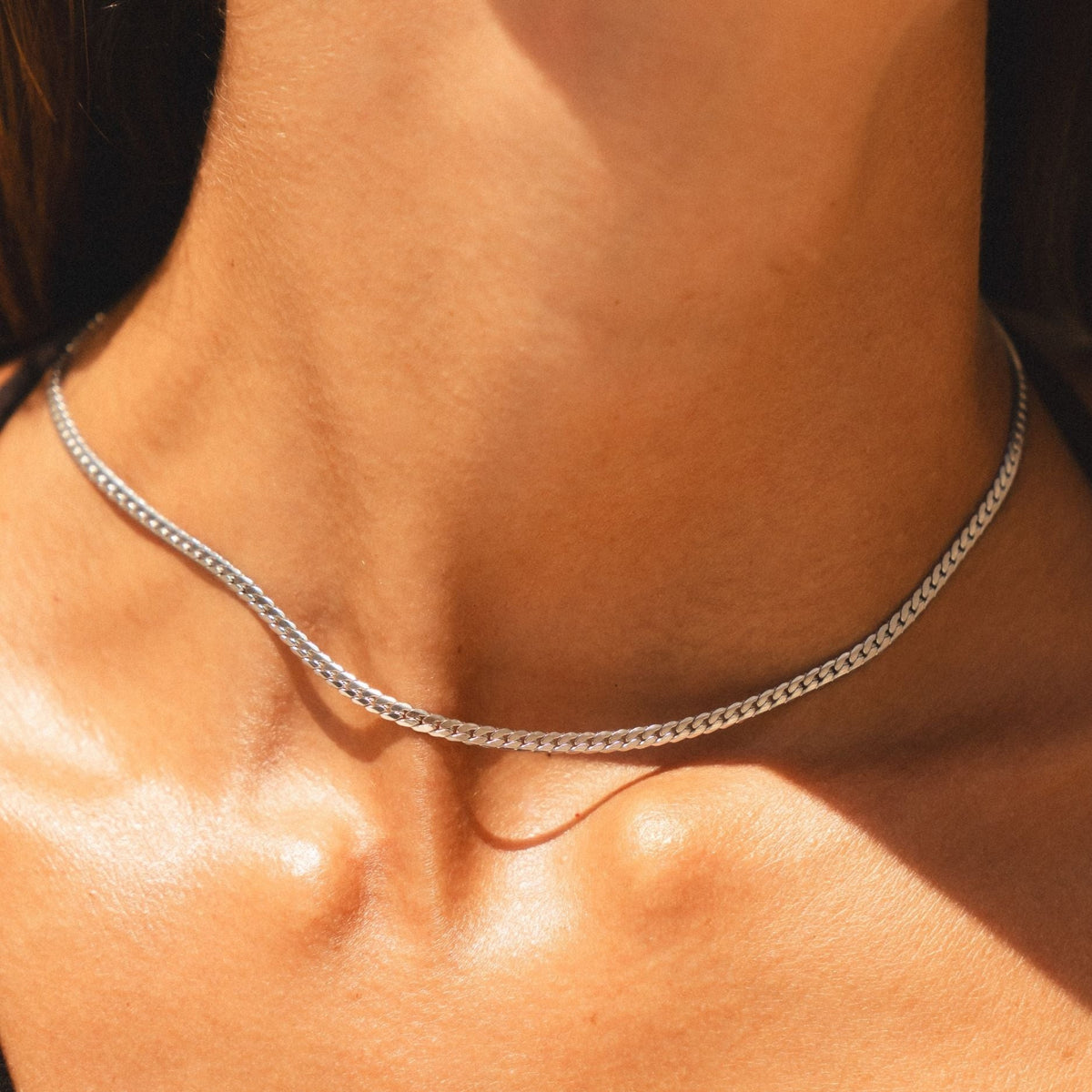 Collier Ras de Cou Maille Gourmette Plate Femme Acier Inoxydable