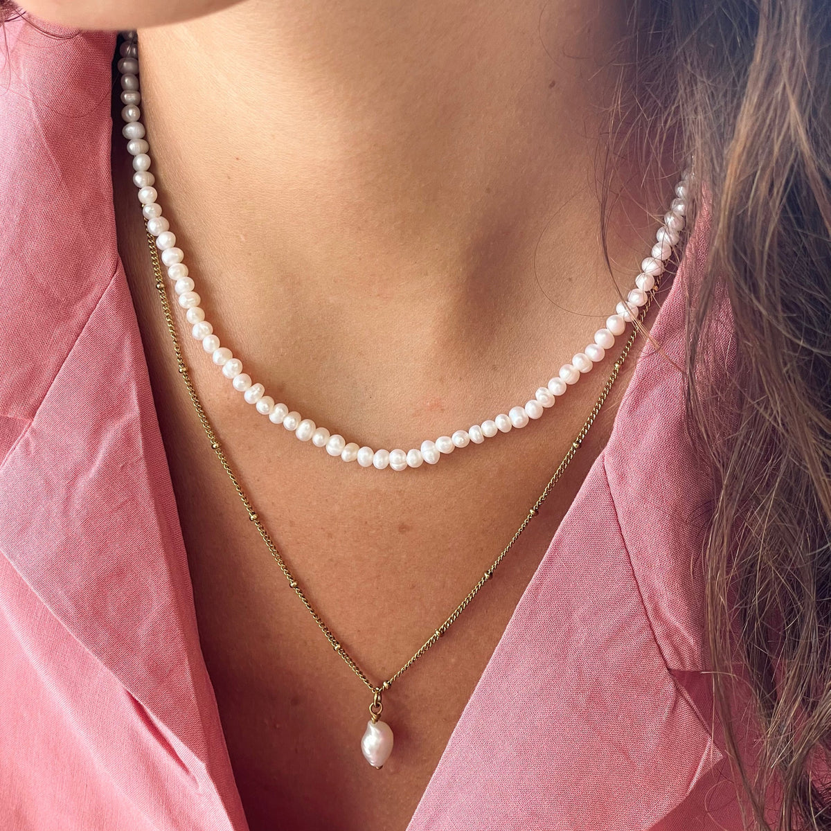 Collier Ras de Cou Mini Perles d'Eau Douce Femme Acier Inoxydable