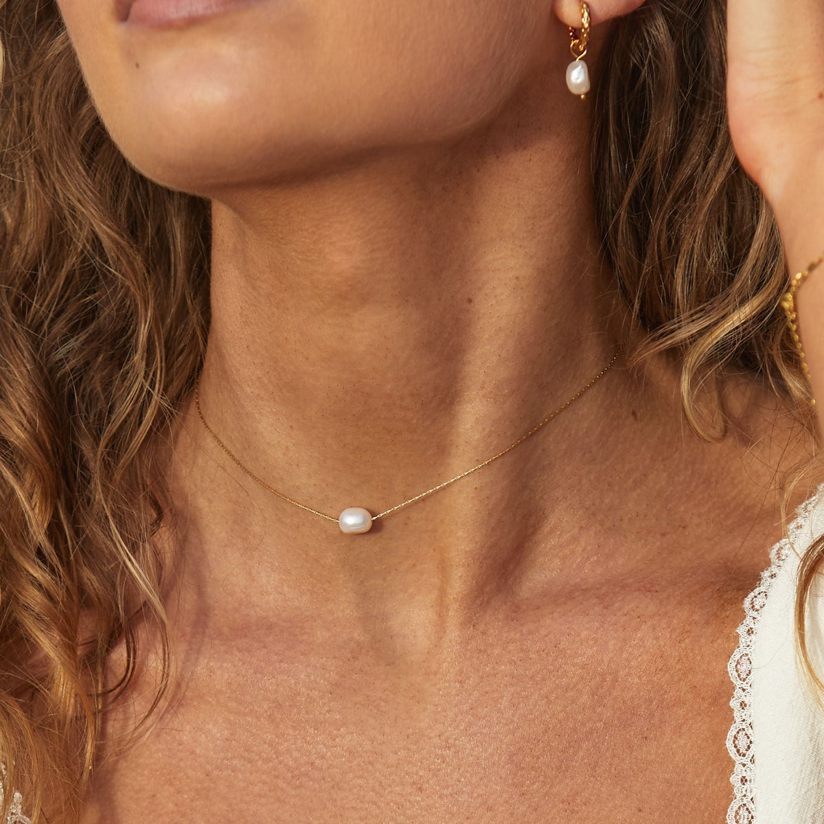 Collier Ras de Cou Perle Baroque Femme Acier Inoxydable