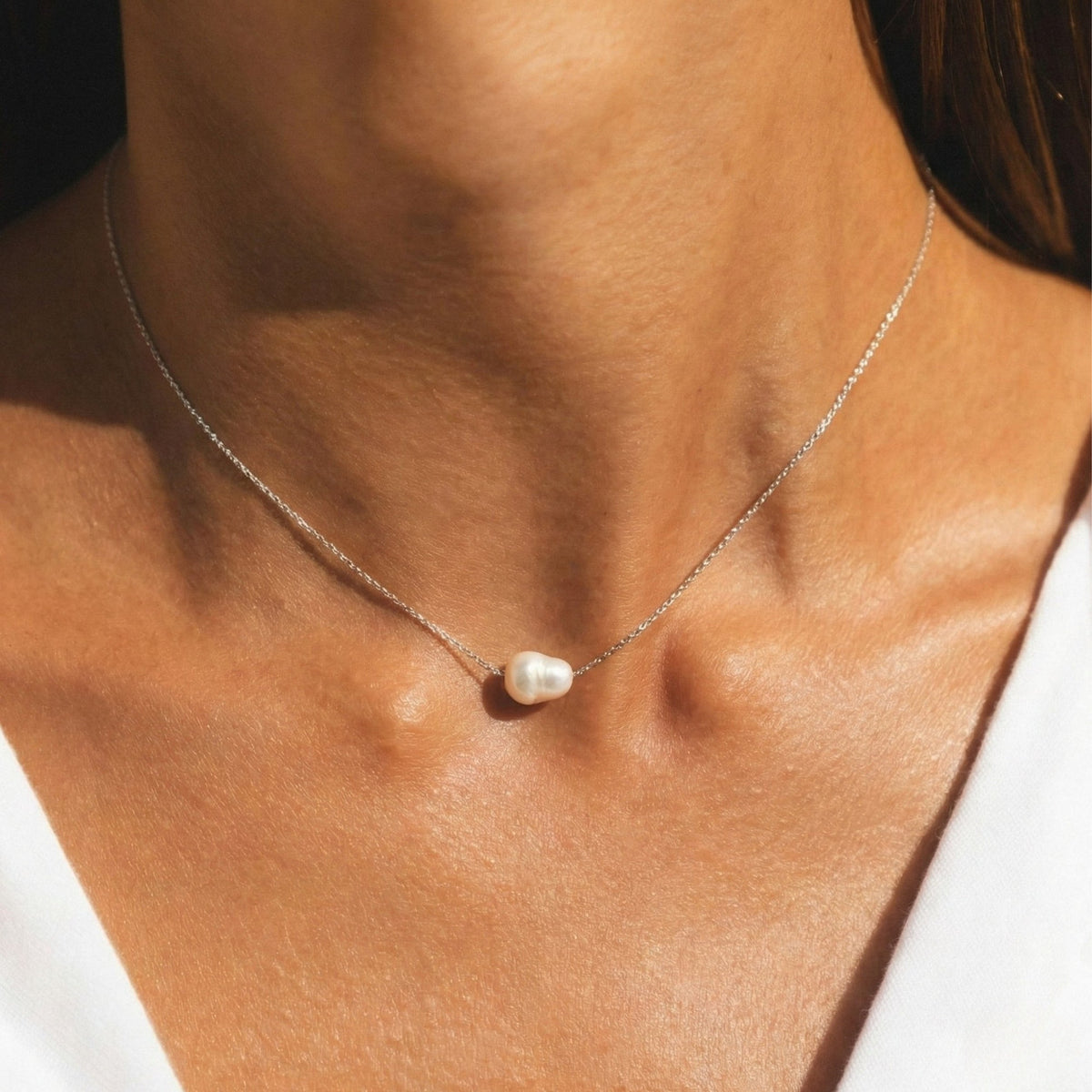 Collier Ras de Cou Perle Baroque Femme Acier Inoxydable