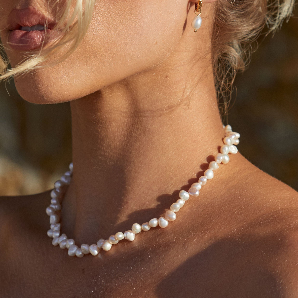 Collier Ras de Cou Perles Baroques Femme Acier Inoxydable