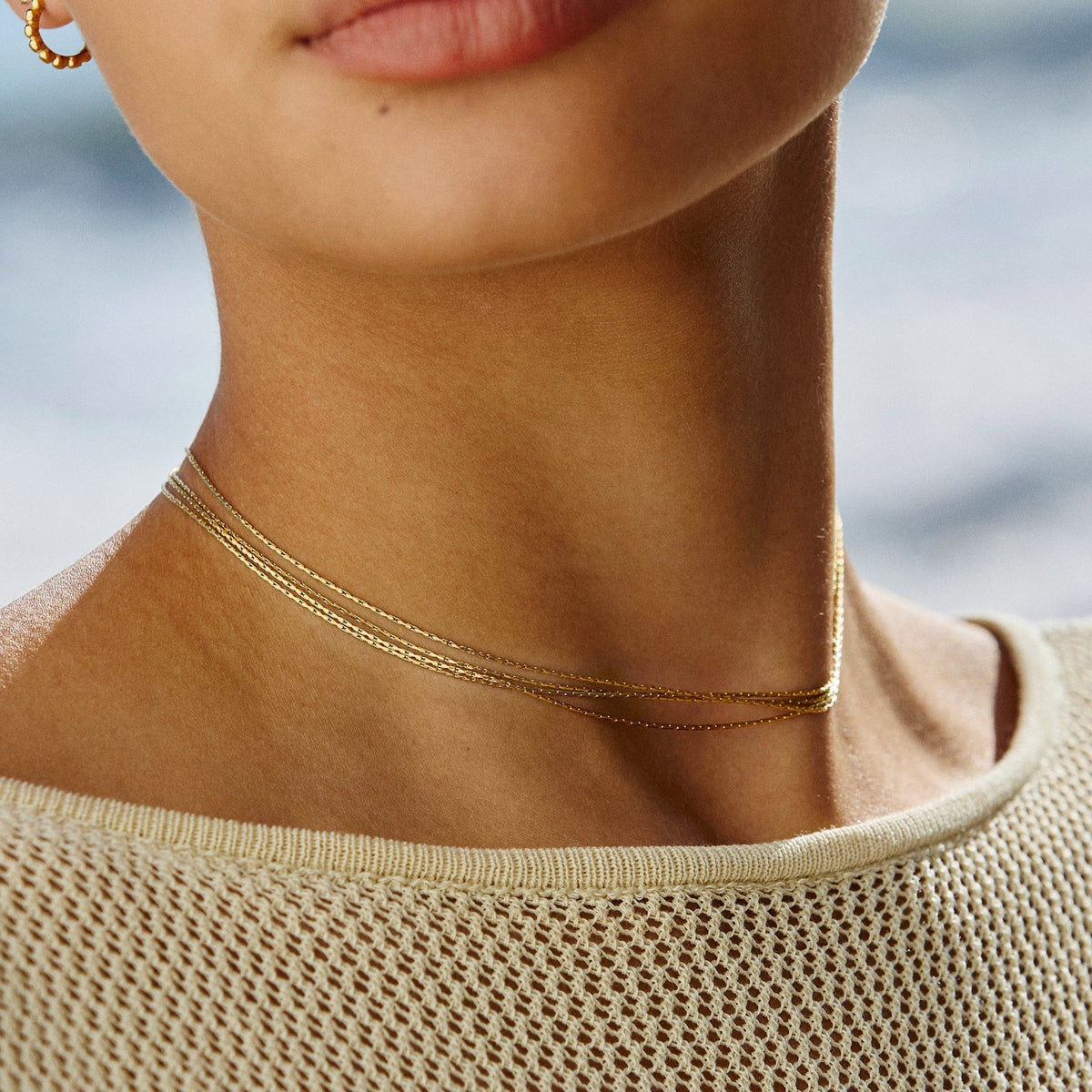 Collier Ras de Cou Quatre Rangs Femme Acier Inoxydable