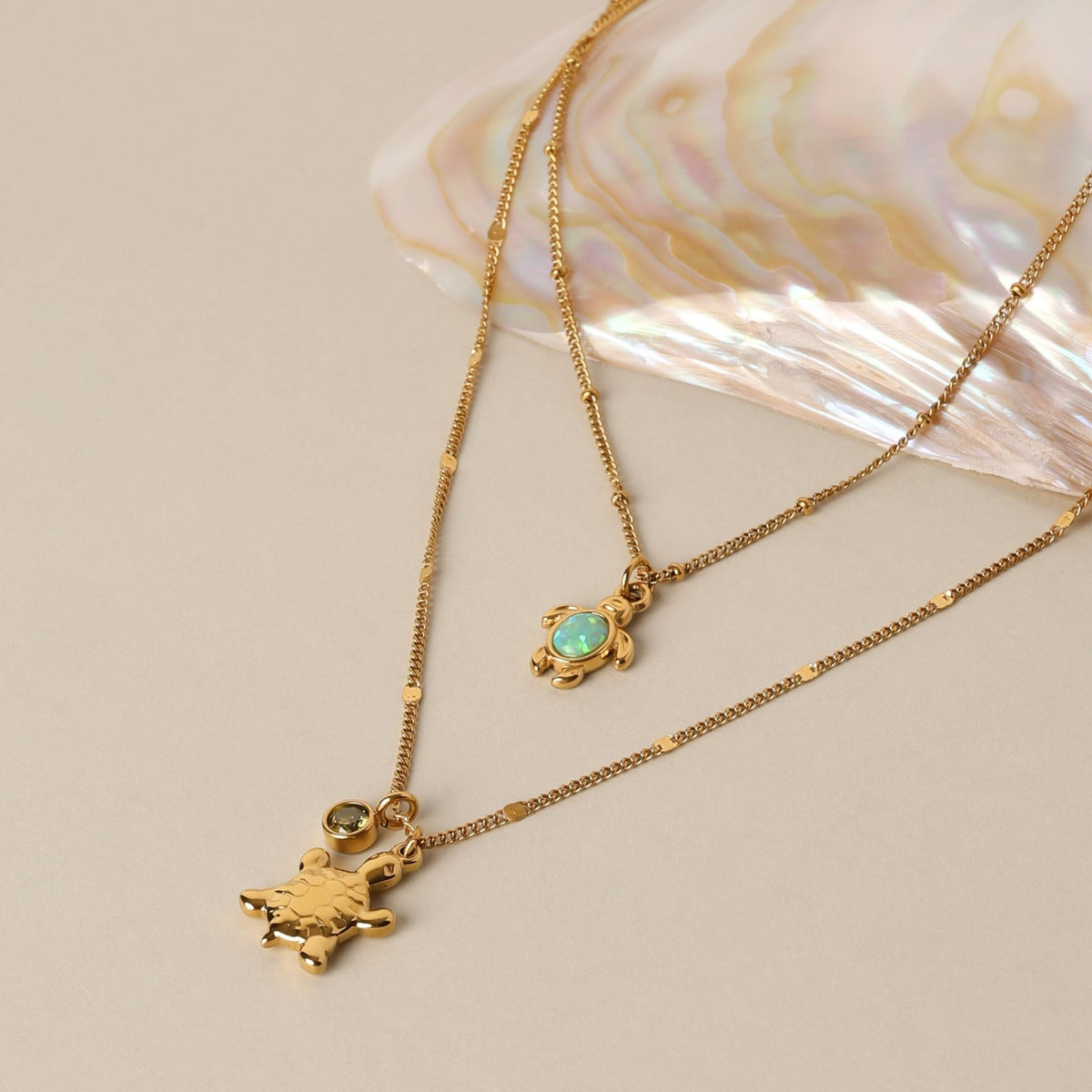 Collier Tortue Pierre Effet Opale Femme Acier Inoxydable