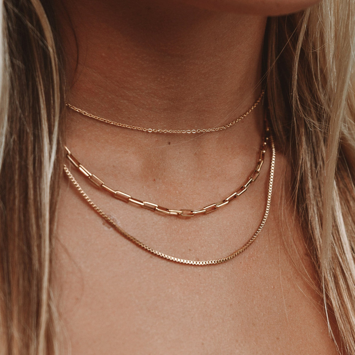 Collier Triple Rang Maille Trombone Femme Acier Inoxydable