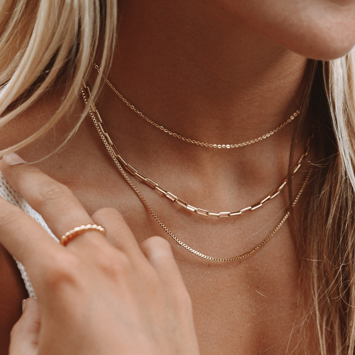 Collier Triple Rang Maille Trombone Femme Acier Inoxydable
